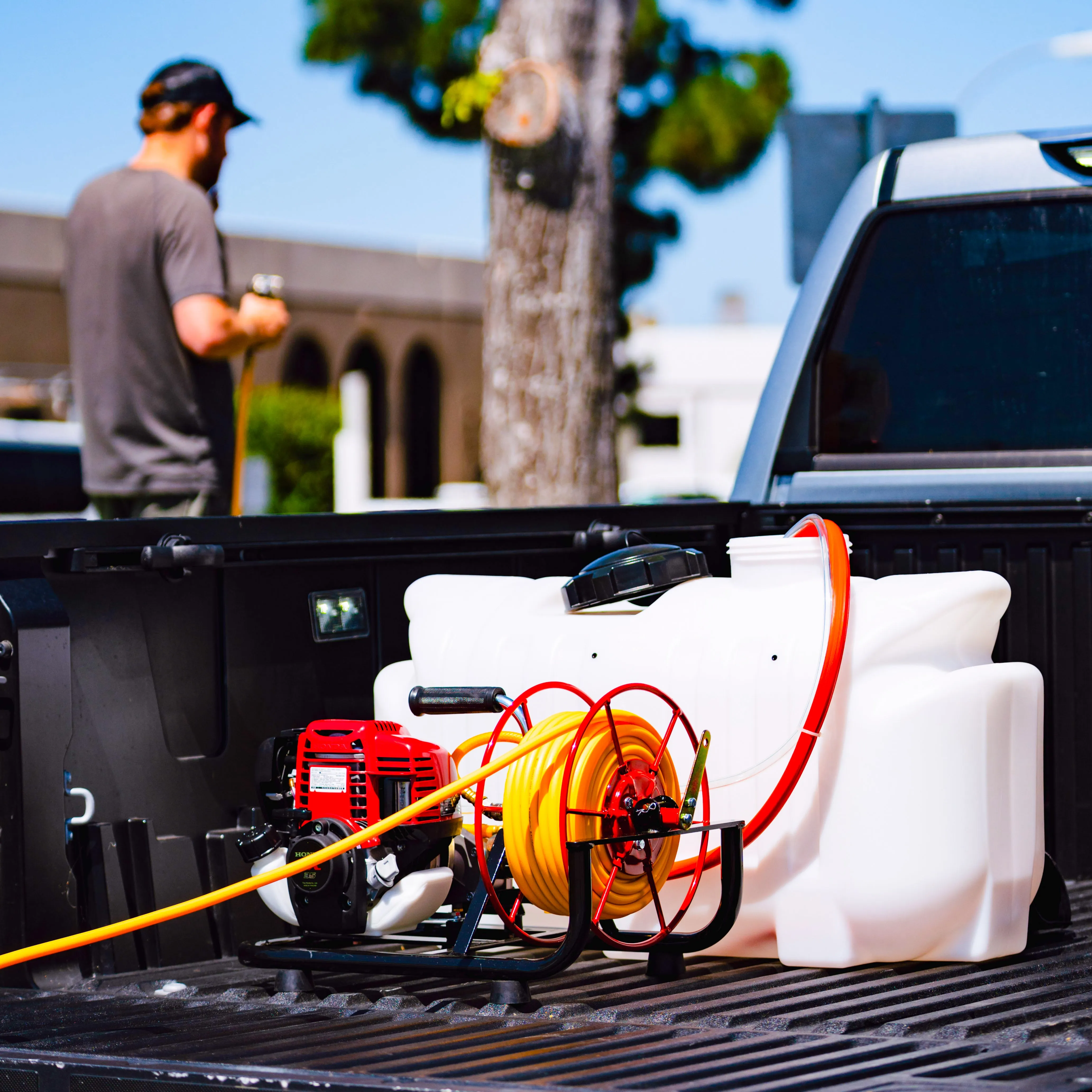 1.6HP Skid Sprayer Barrel Mount Only with Honda GX35 100ft Hose and 500 PSI Pump for Pest Control