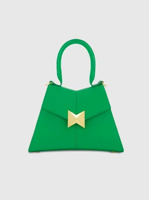 Angular Small Green Leather Handbag With Gold Hardware