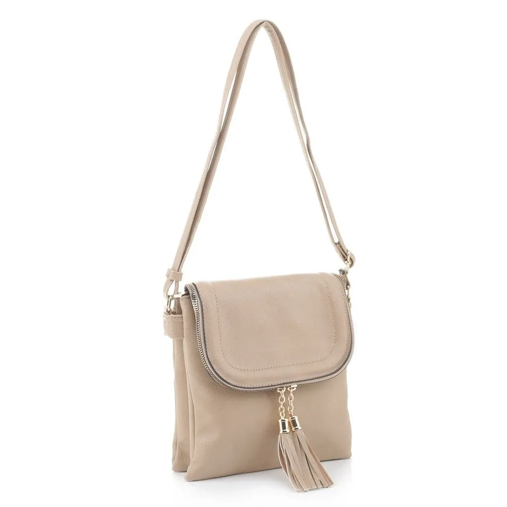 BJ6285 Fold-over Two Compartment Crossbody with Tassel