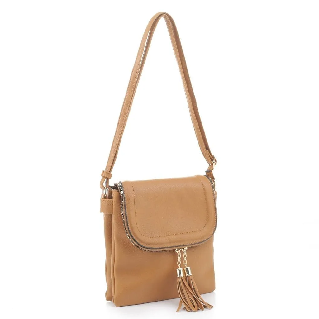 BJ6285 Fold-over Two Compartment Crossbody with Tassel