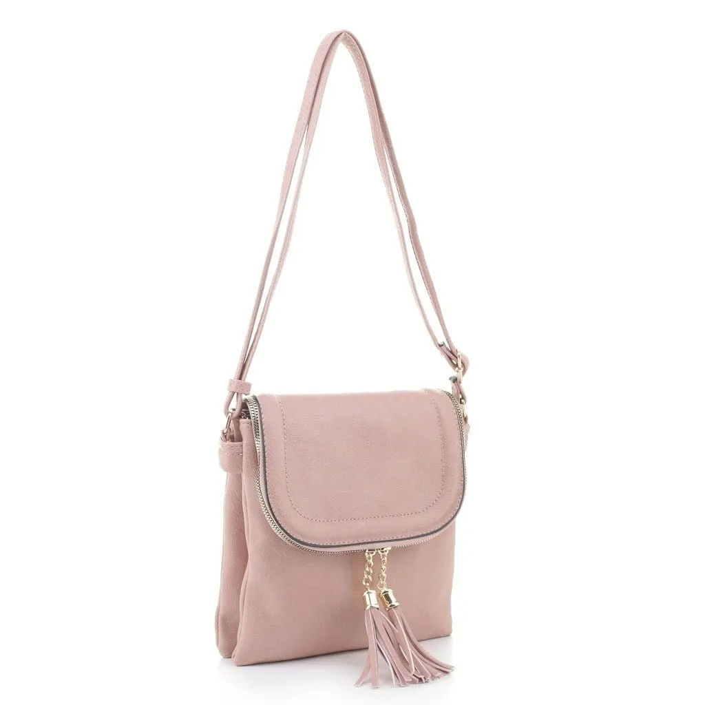 BJ6285 Fold-over Two Compartment Crossbody with Tassel