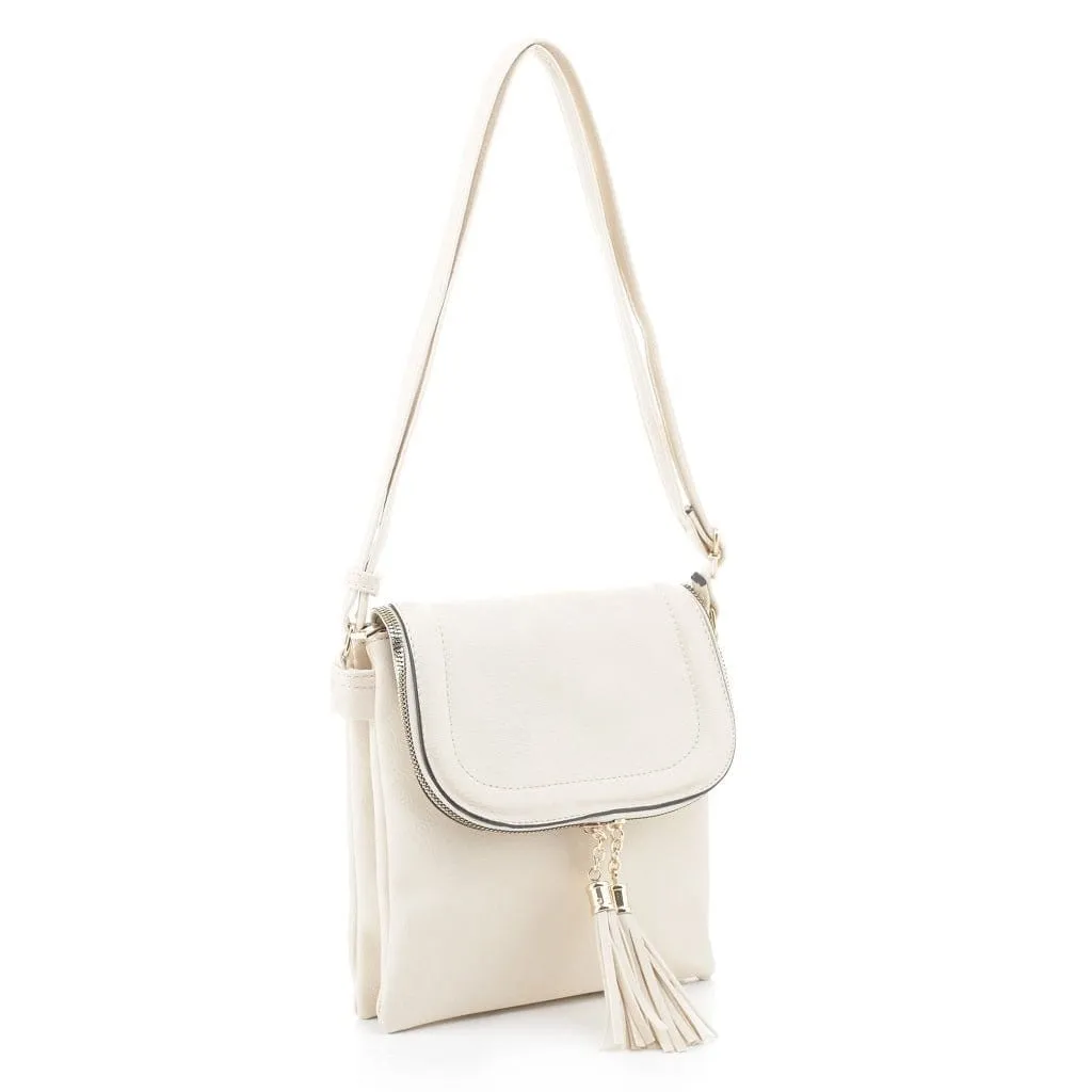 BJ6285 Fold-over Two Compartment Crossbody with Tassel