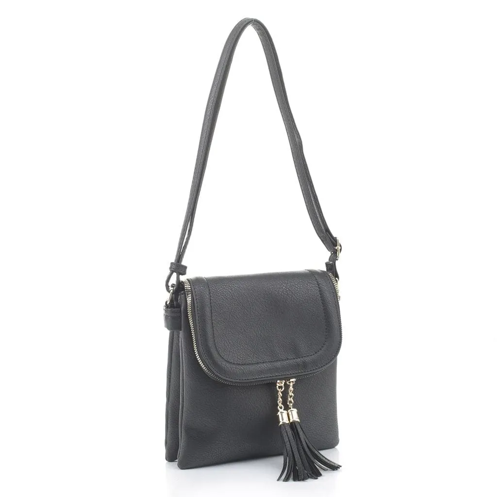 BJ6285 Fold-over Two Compartment Crossbody with Tassel