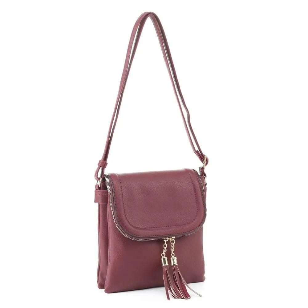 BJ6285 Fold-over Two Compartment Crossbody with Tassel