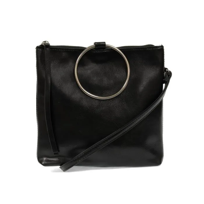 BLACK AMELIA RING TOTE BAG SILVER HANDLE