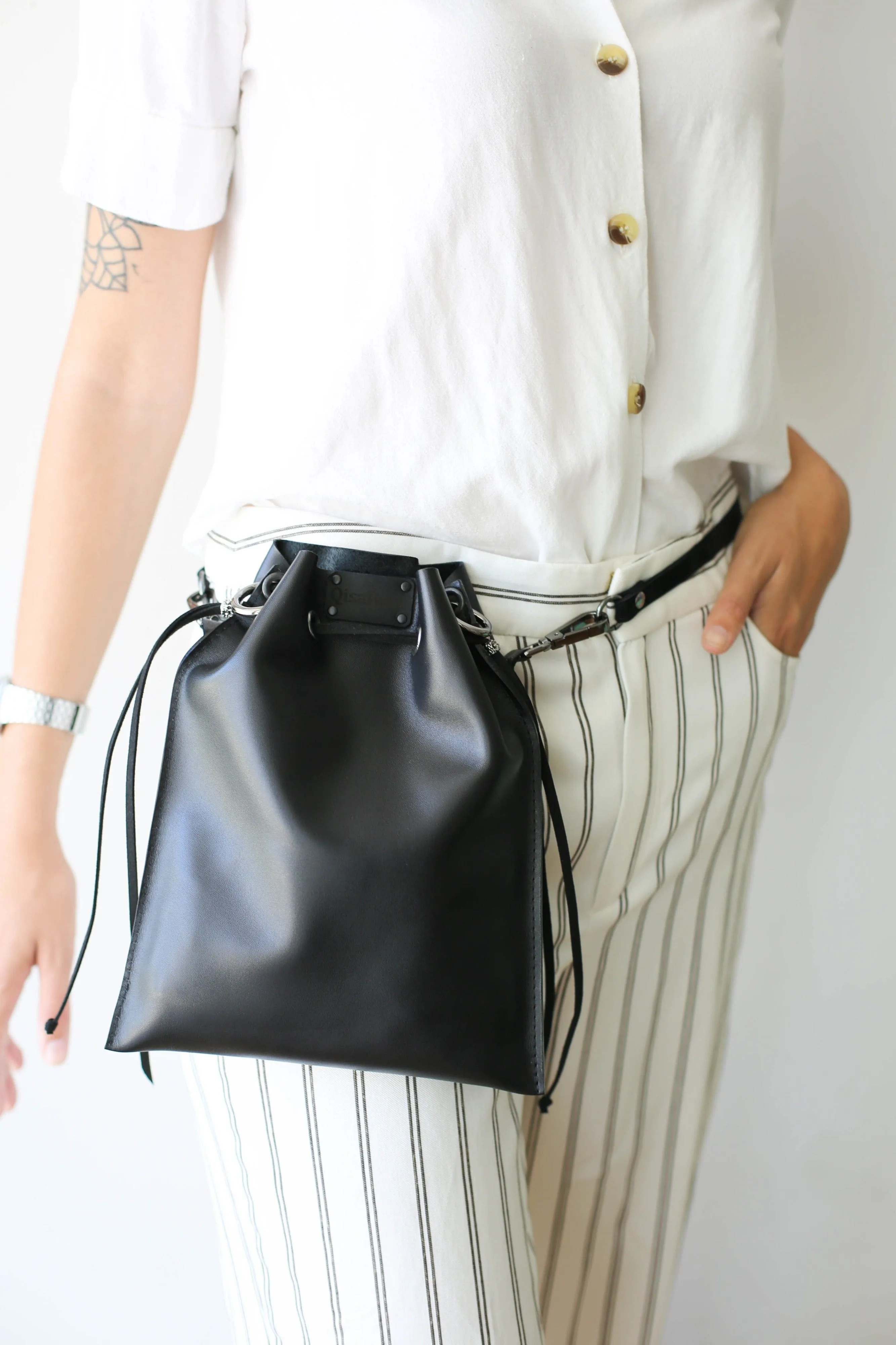 Black Leather Pouch Bag