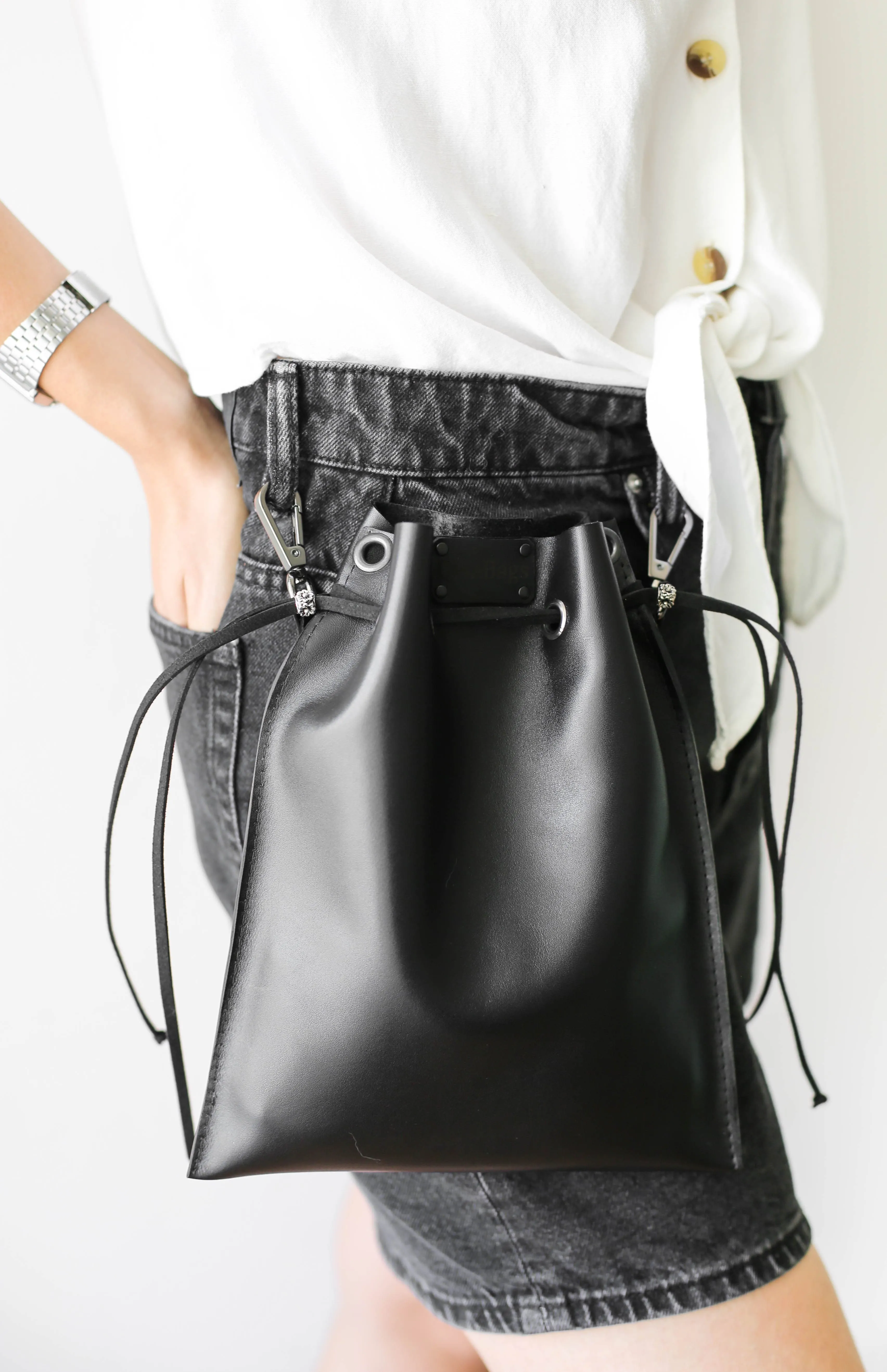 Black Leather Pouch Bag