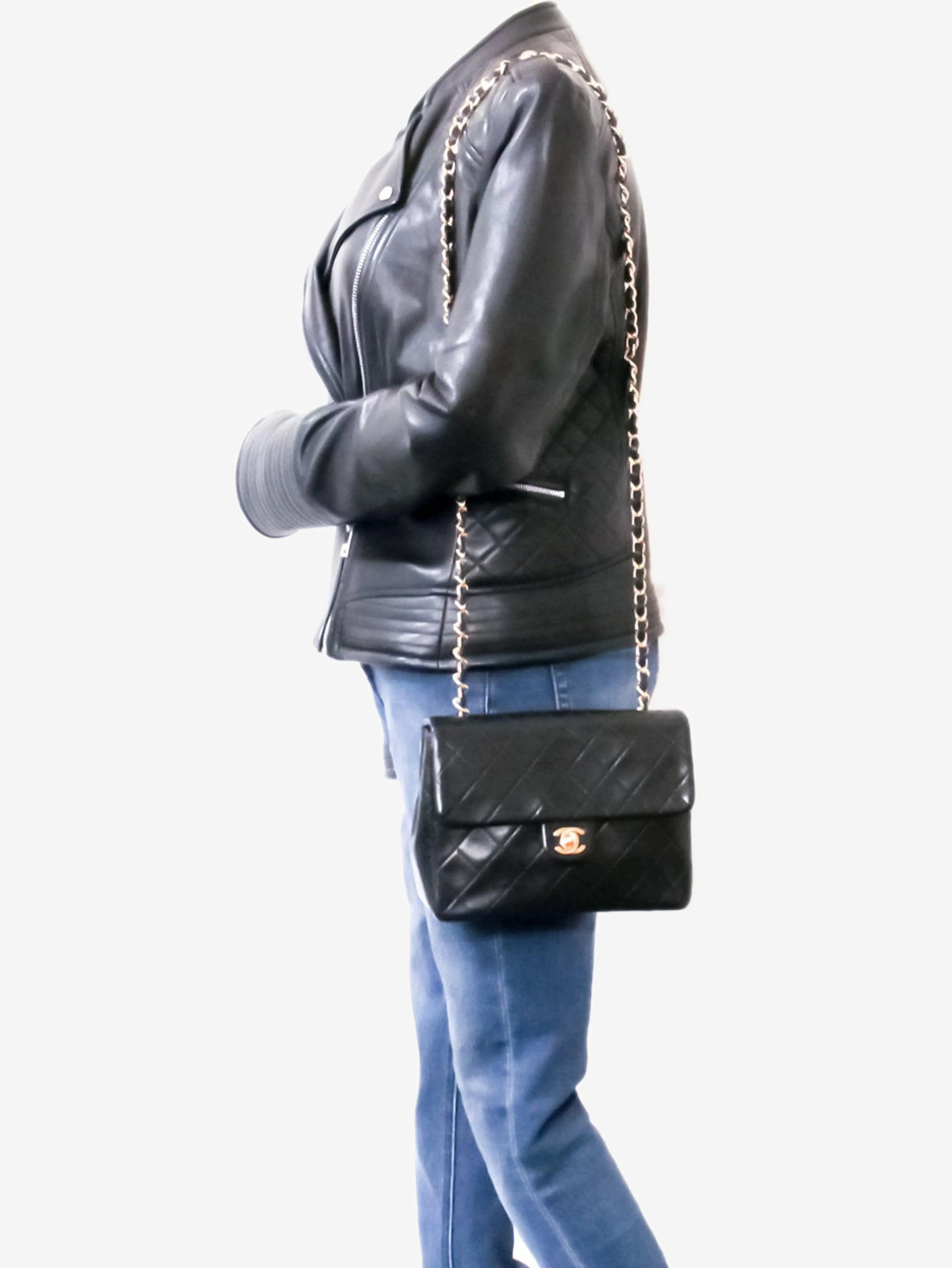 Black vintage 1994 lambskin mini rectangle Classic Flap bag