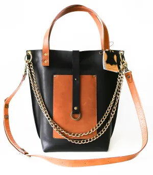 Black w/Brown Leather Tote