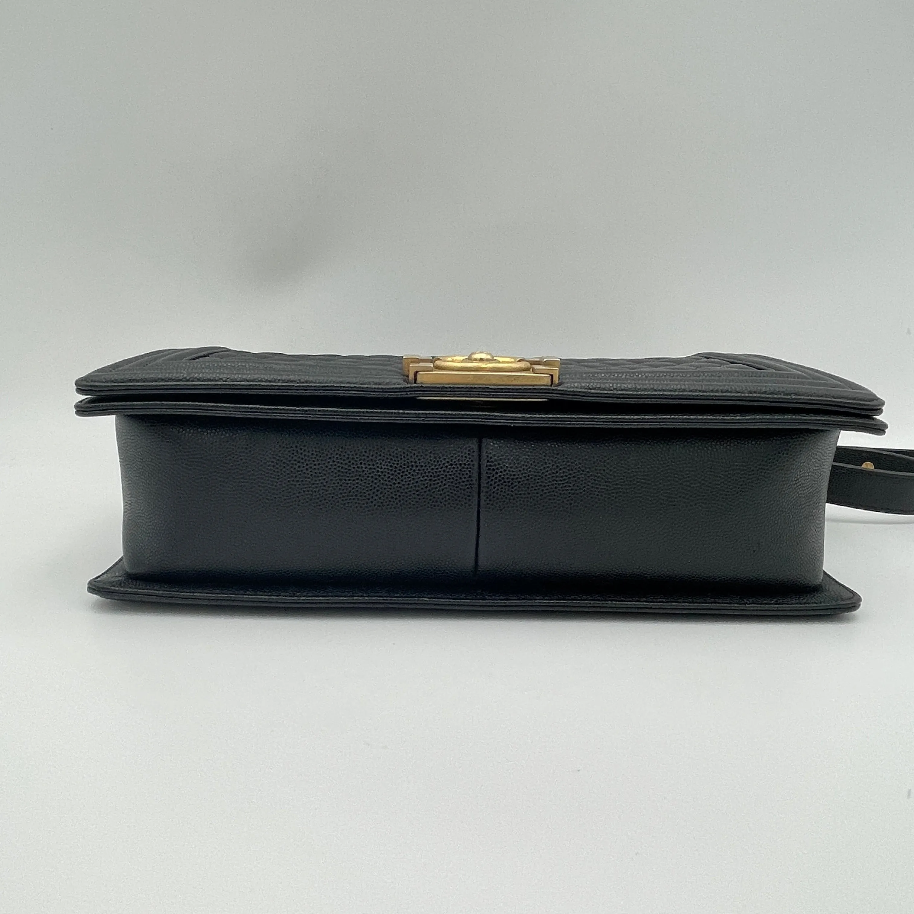 Boy Medium Black Crossbody Bag in Caviar Leather, Gold hardware