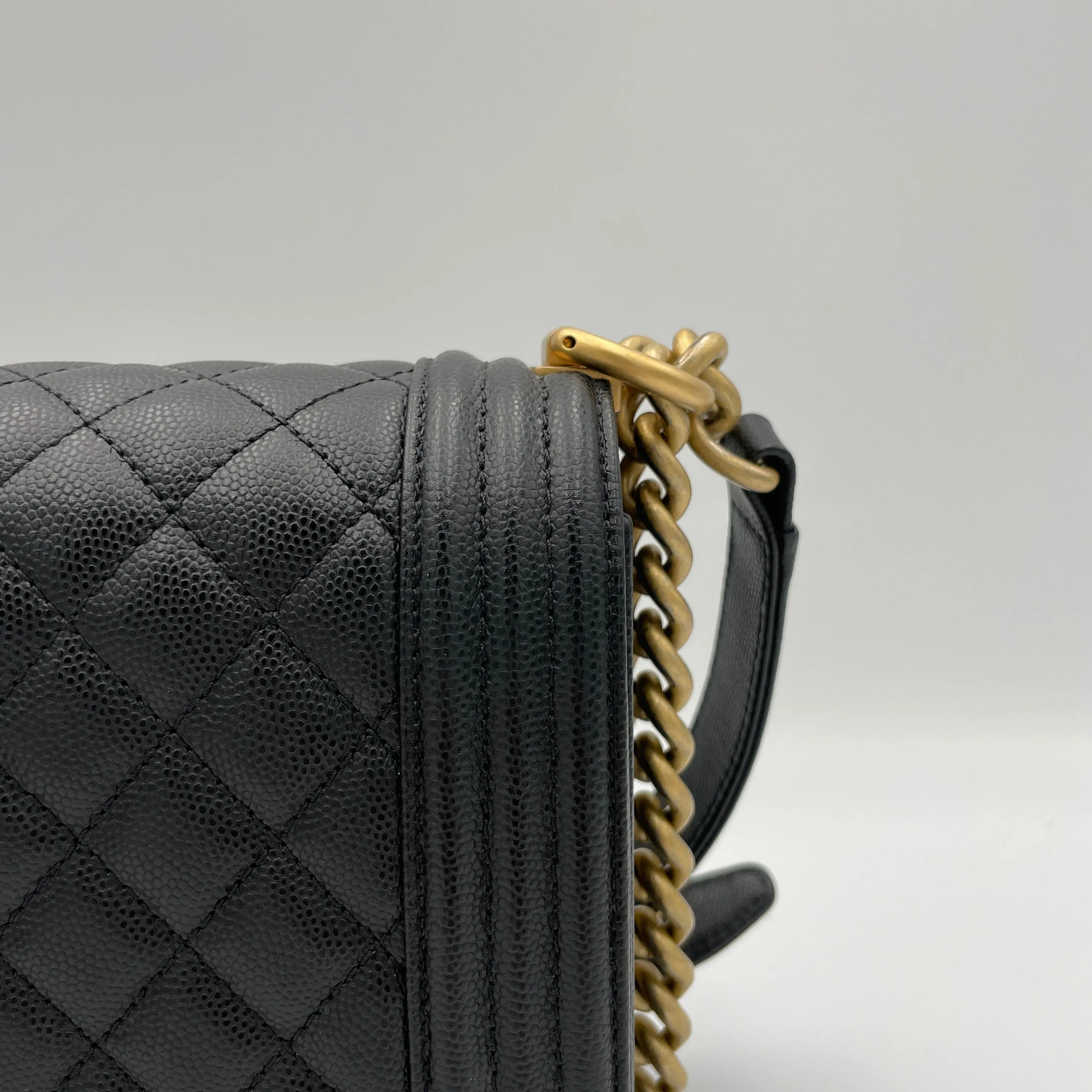 Boy Medium Black Crossbody Bag in Caviar Leather, Gold hardware