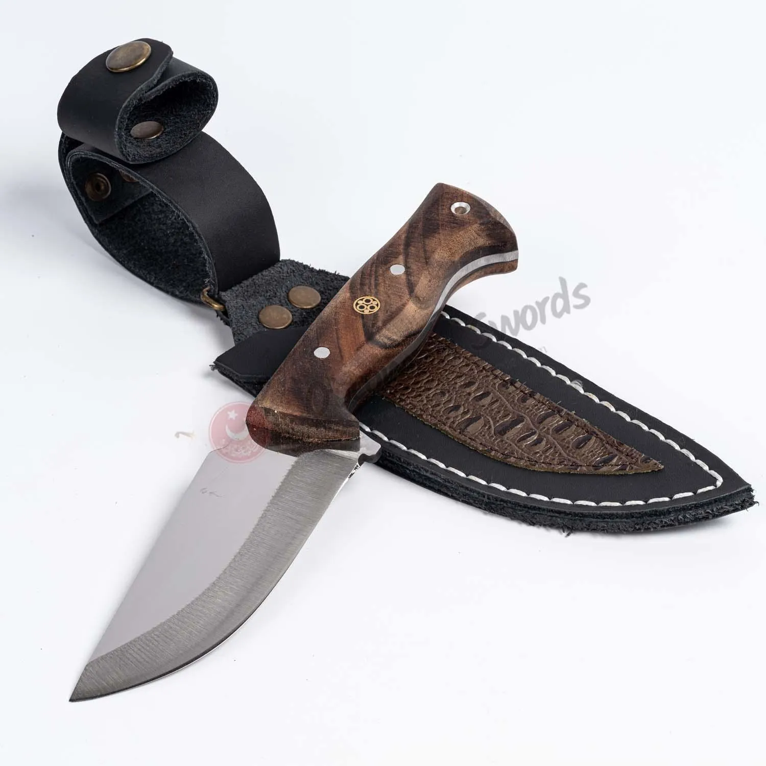 Bushcraft Camping Knife Stainless Steel Walnut Handle 9.8"