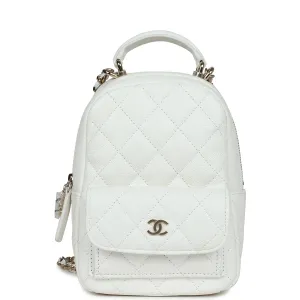 Chanel Mini Phone Holder Backpack White Caviar Light Gold Hardware