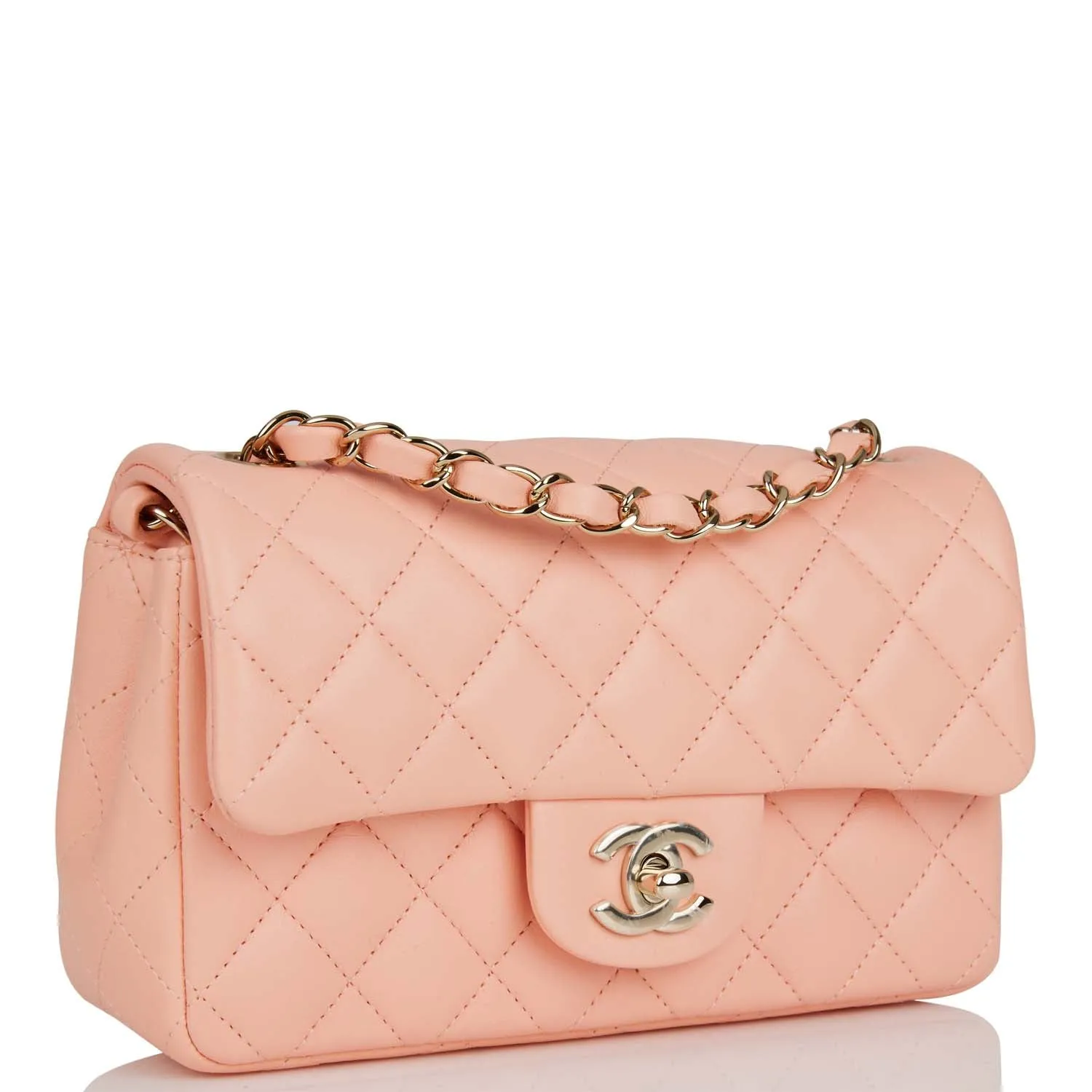 Chanel Mini Rectangular Flap Bag Peach Lambskin Light Gold Hardware