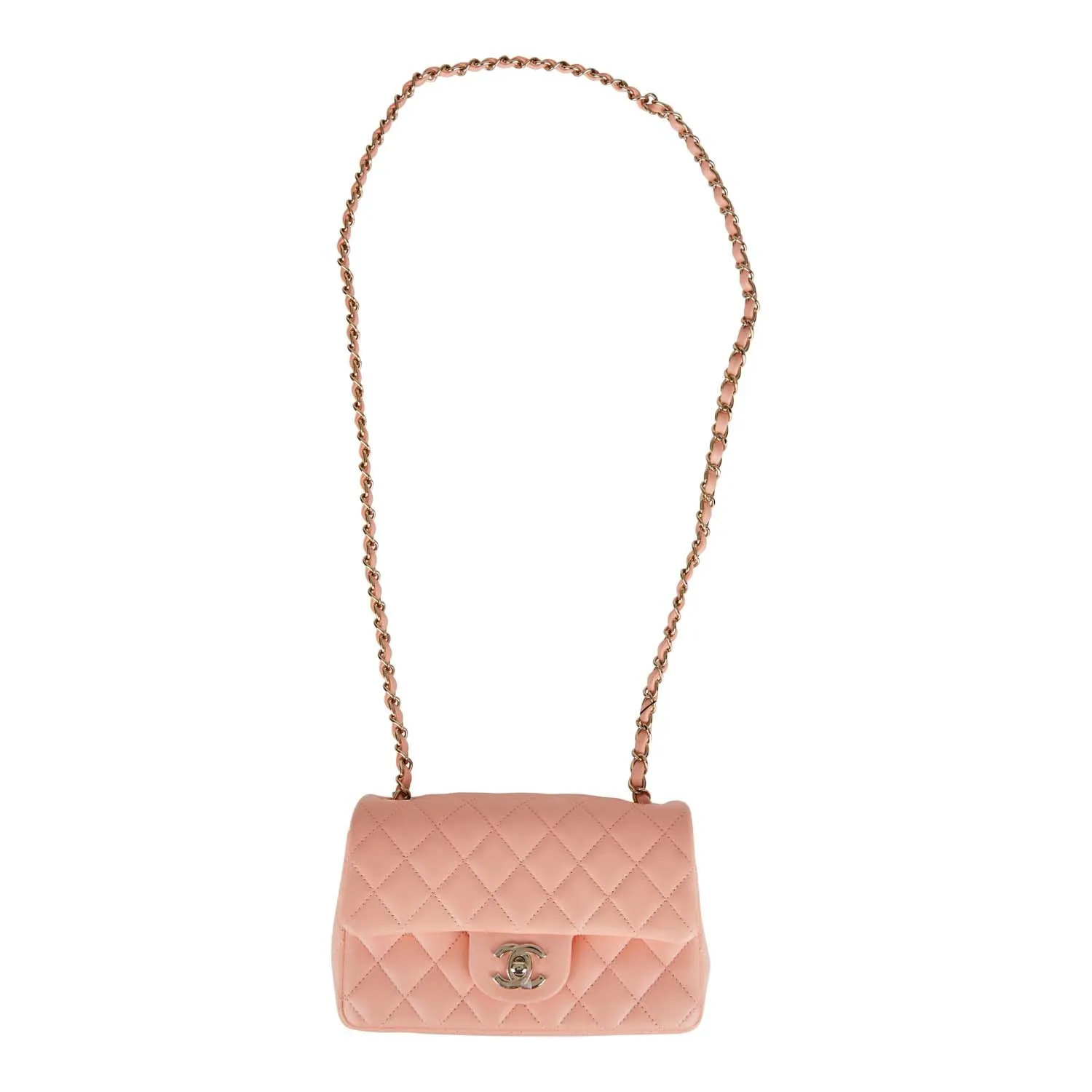 Chanel Mini Rectangular Flap Bag Peach Lambskin Light Gold Hardware