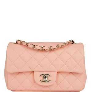 Chanel Mini Rectangular Flap Bag Peach Lambskin Light Gold Hardware