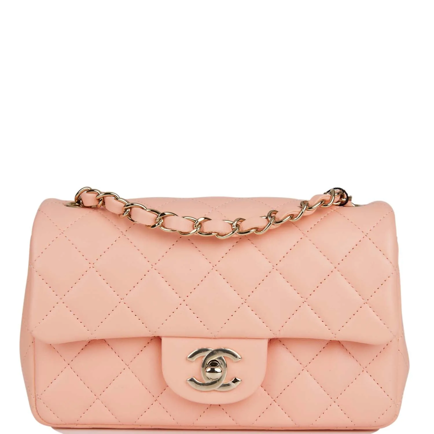 Chanel Mini Rectangular Flap Bag Peach Lambskin Light Gold Hardware