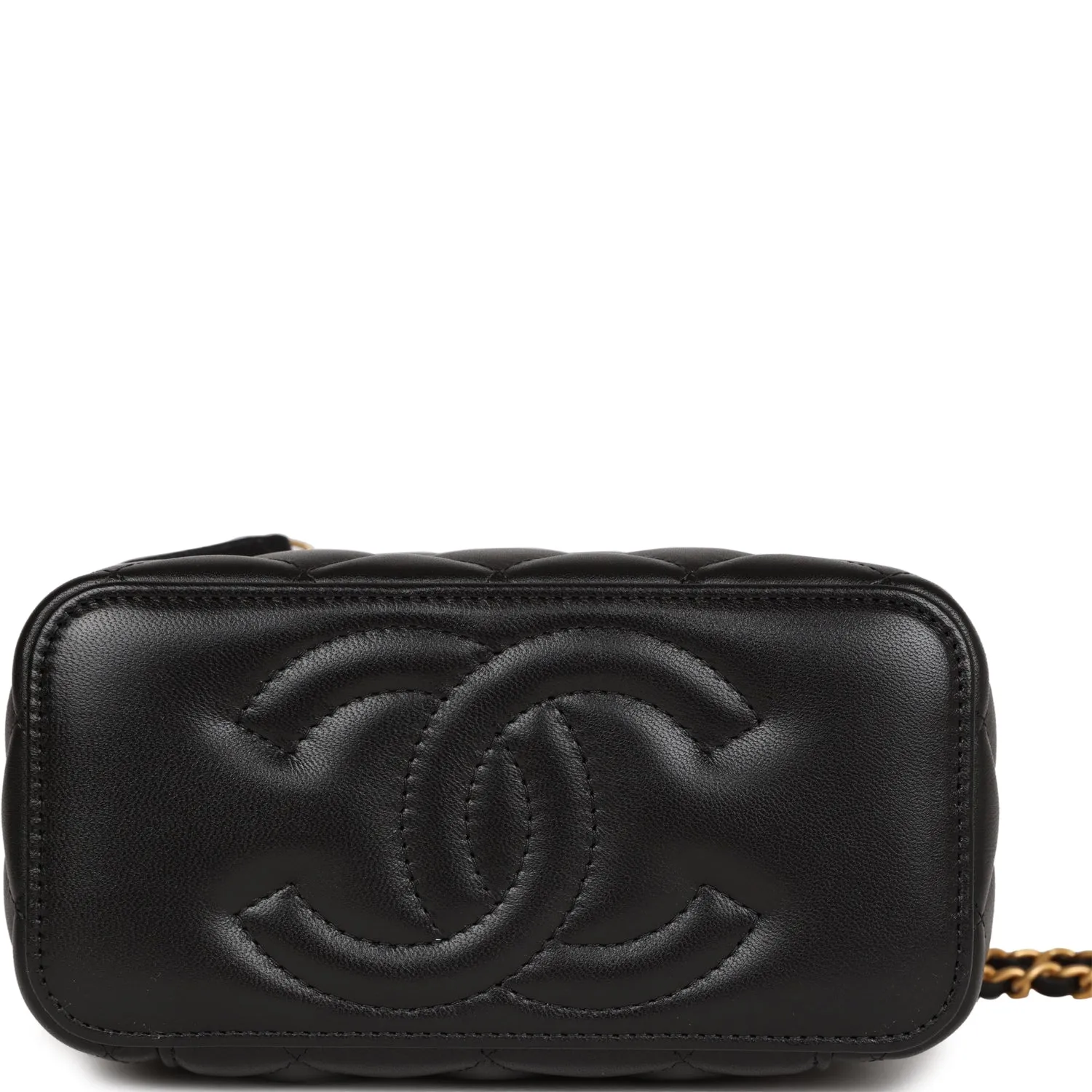 Chanel Mini Vanity Top Handle Case Black Lambskin Brushed Gold Hardware