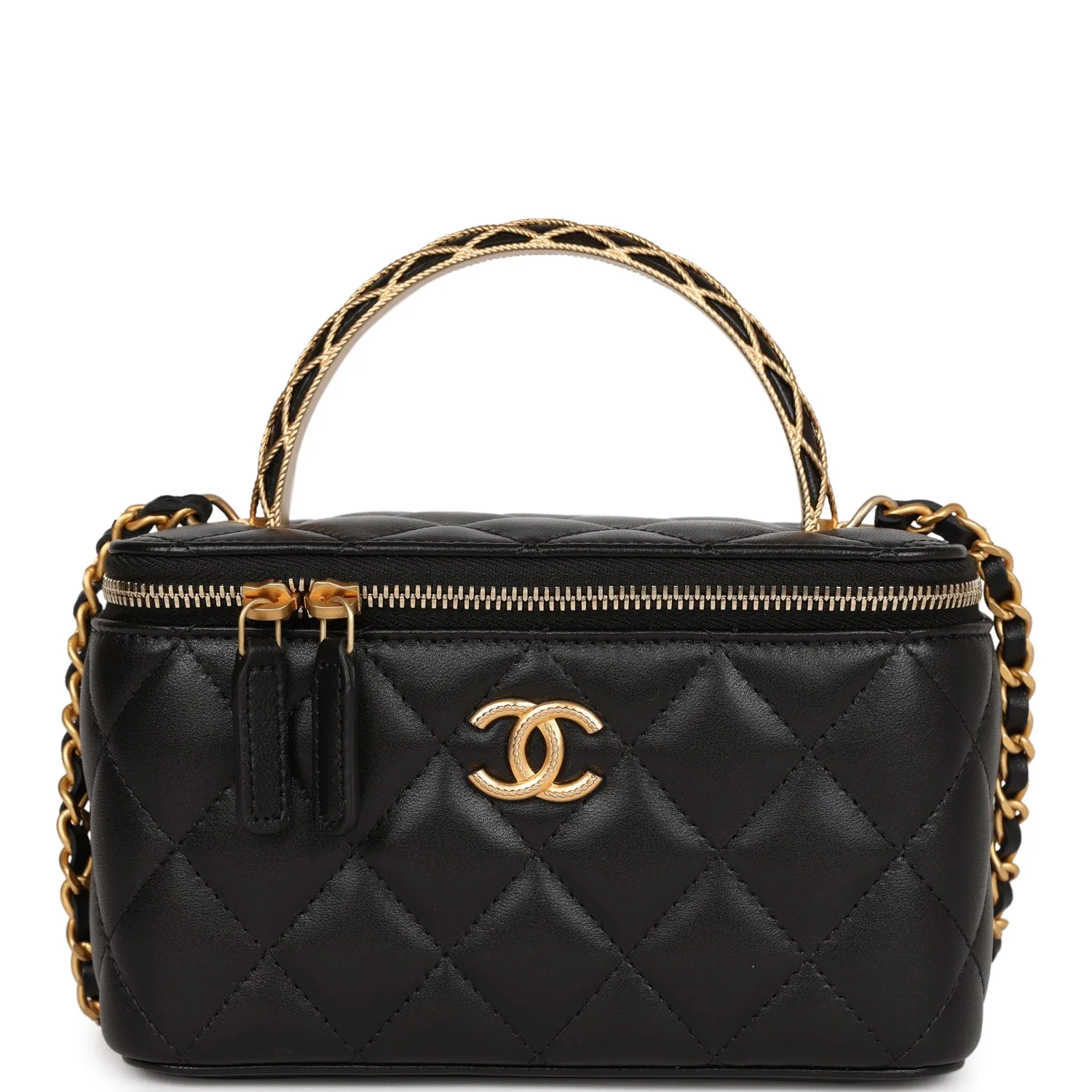 Chanel Mini Vanity Top Handle Case Black Lambskin Brushed Gold Hardware