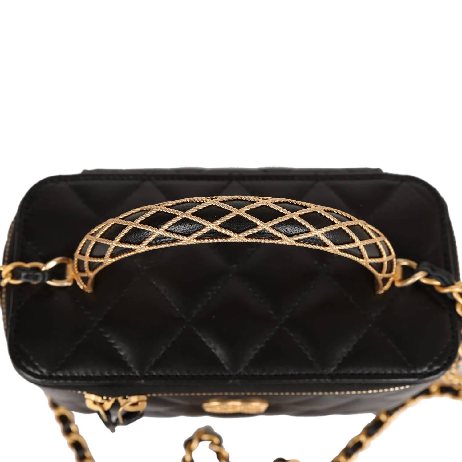 Chanel Mini Vanity Top Handle Case Black Lambskin Brushed Gold Hardware