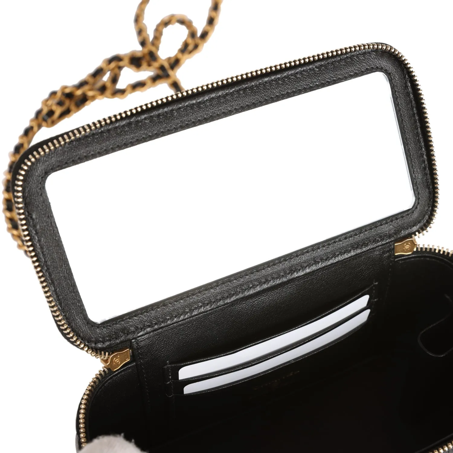 Chanel Mini Vanity Top Handle Case Black Lambskin Brushed Gold Hardware