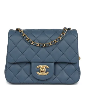 Chanel Pearl Crush Mini Square Flap Bag Blue Lambskin Antique Gold Hardware