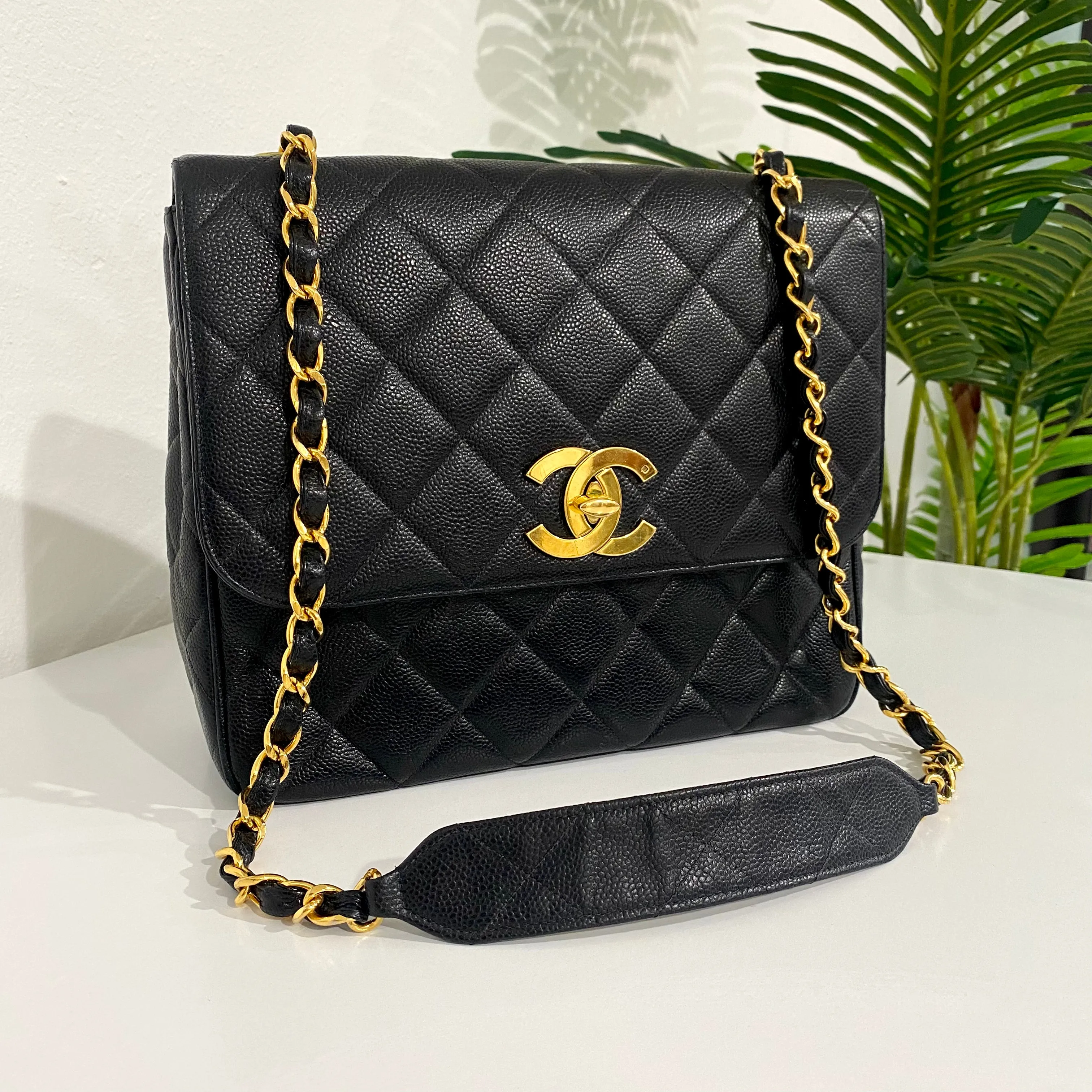 Chanel Vintage Black Large Square Flap Bag