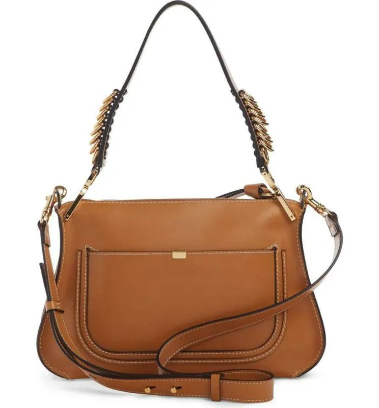 Chloé Top Handle Marcie Brown Leather Shoulder Bag