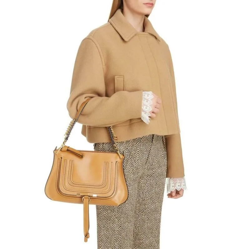 Chloé Top Handle Marcie Brown Leather Shoulder Bag