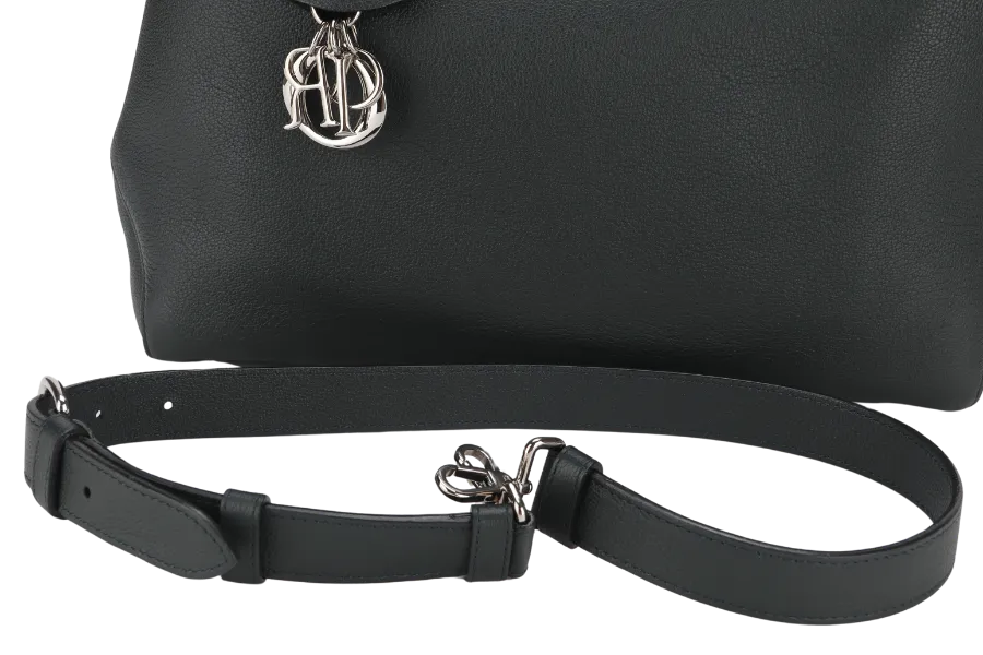 CHRISTIAN DIOR DARK GREEN OPEN BAR TOTE WITH GRAINED CALFSKIN LEATHER AND SILVER HARDWARE WITH CARD, STRAP, DUST COVER