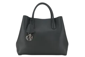 CHRISTIAN DIOR DARK GREEN OPEN BAR TOTE WITH GRAINED CALFSKIN LEATHER AND SILVER HARDWARE WITH CARD, STRAP, DUST COVER