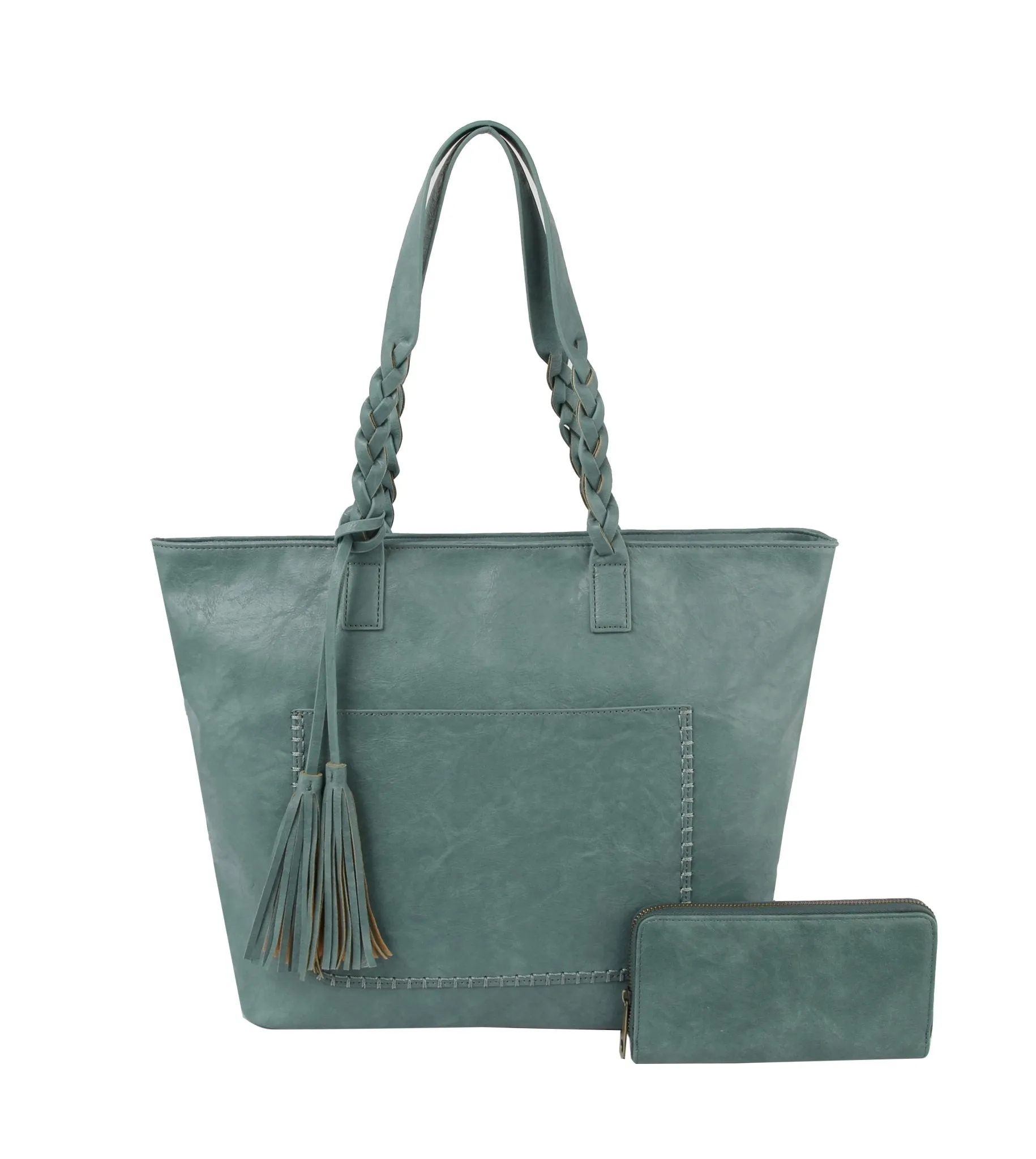 CMS019-1W 2-in-1 Braided Handle with Tassel Tote Bag