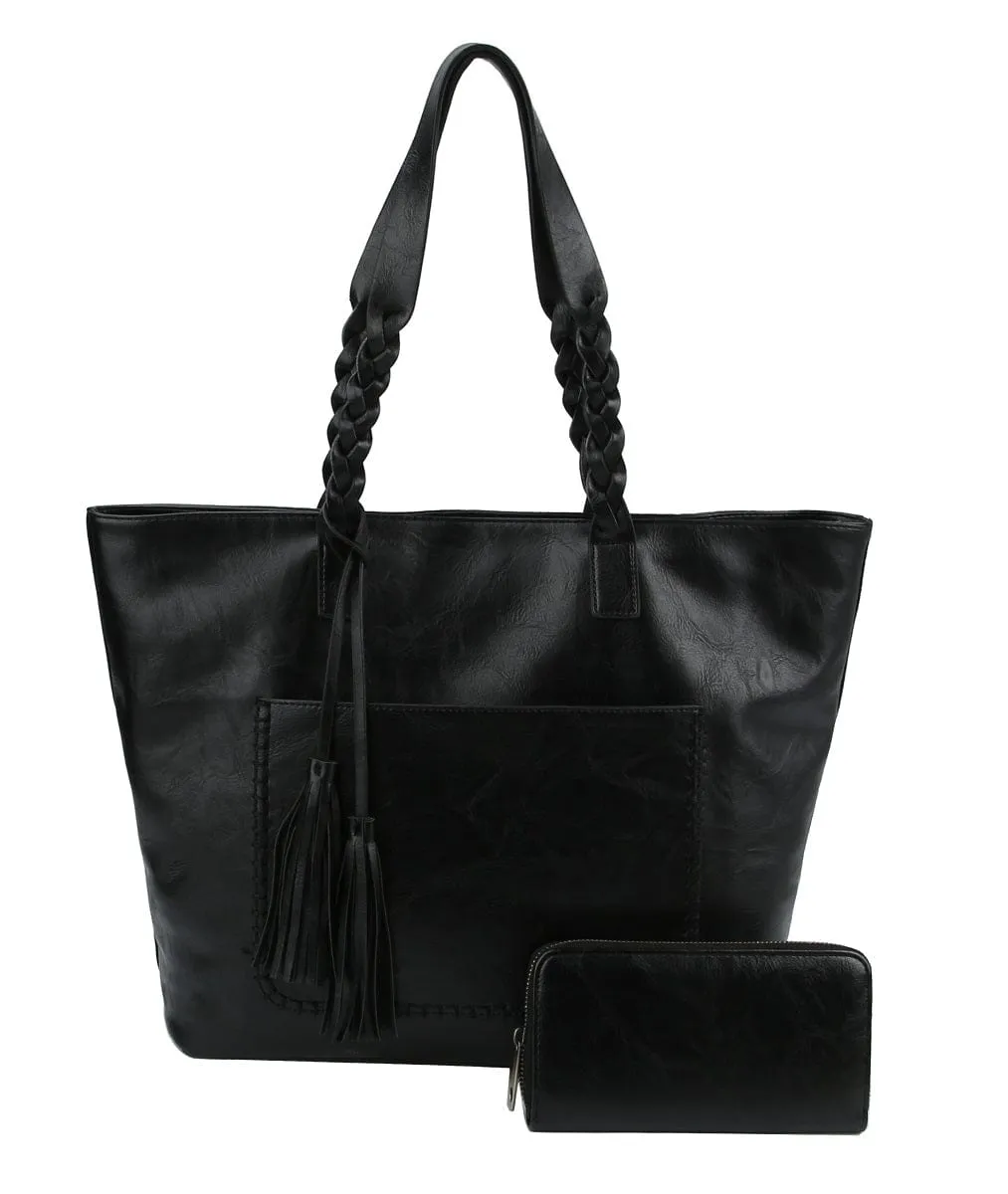 CMS019-1W 2-in-1 Braided Handle with Tassel Tote Bag