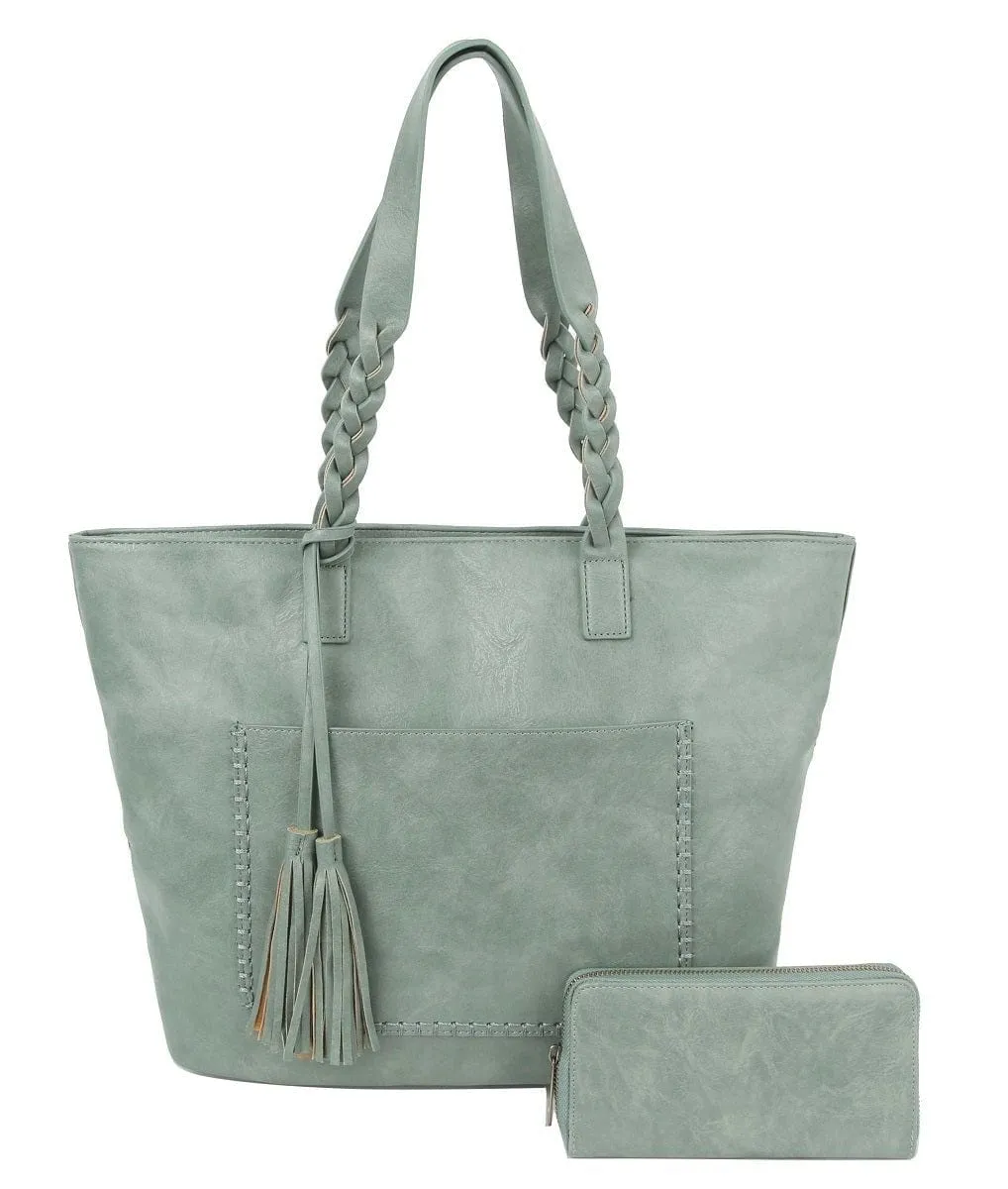 CMS019-1W 2-in-1 Braided Handle with Tassel Tote Bag