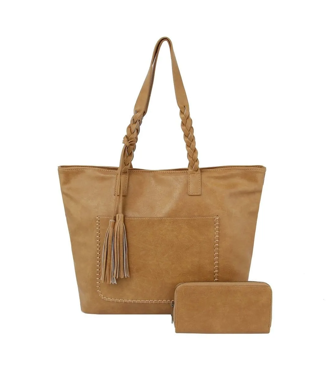 CMS019-1W 2-in-1 Braided Handle with Tassel Tote Bag