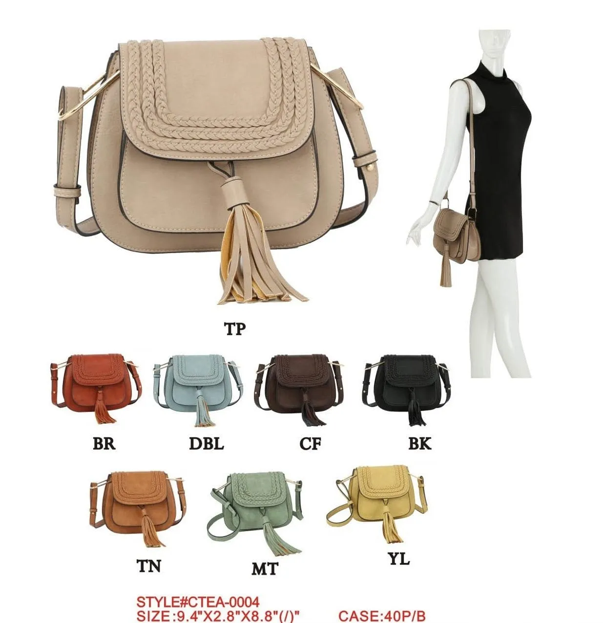 CTEA0004 Fashion Flap Over Tassel Saddle Crossbody Bag