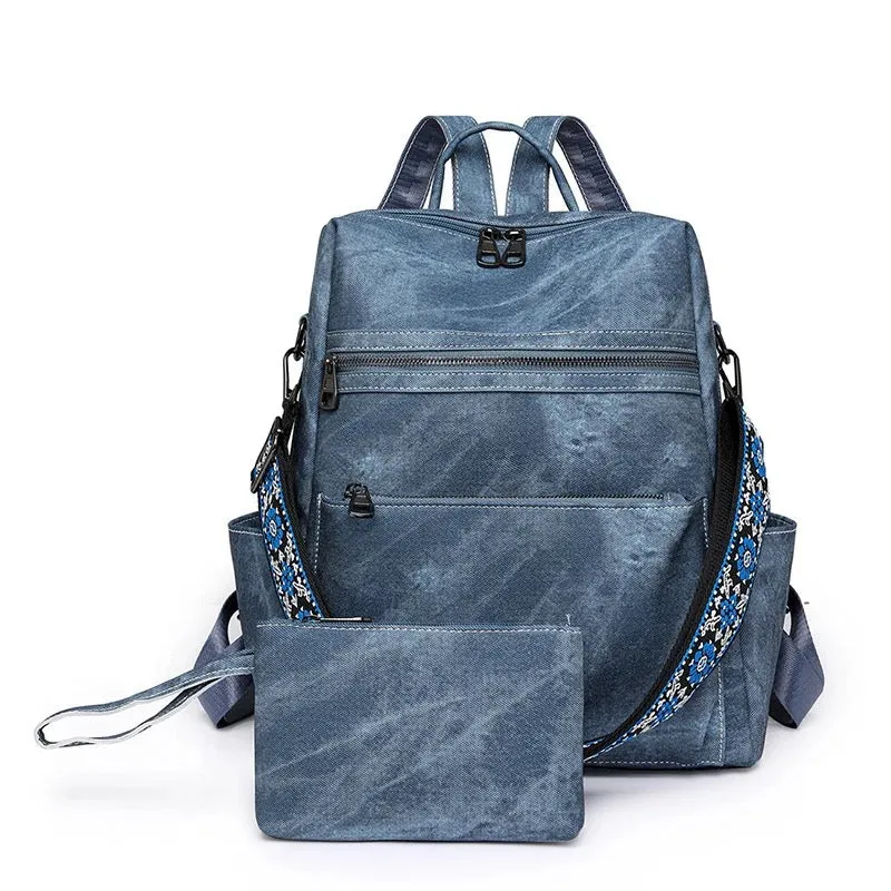 Denim Suede Brooke Backpack   Pouch