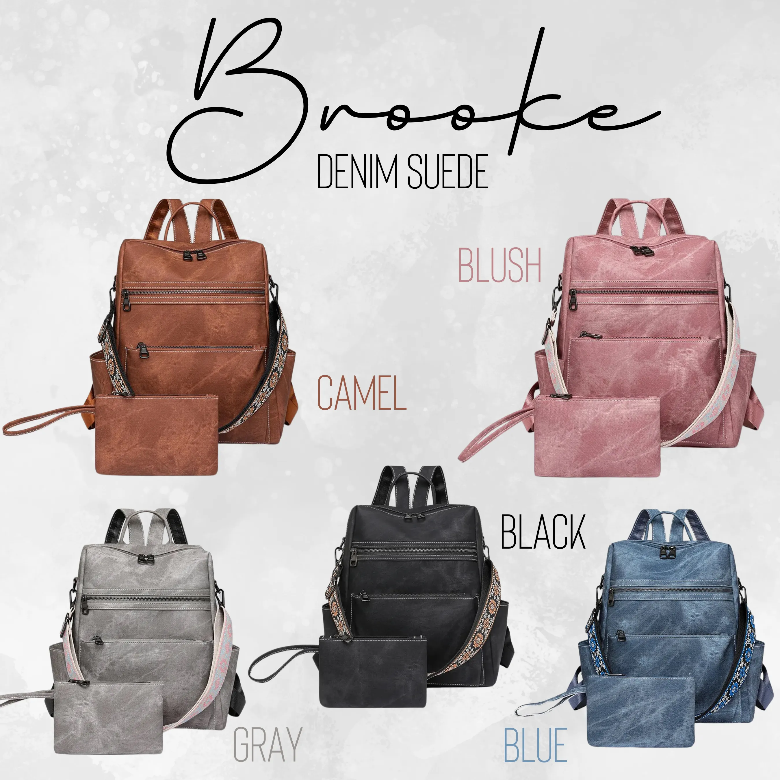 Denim Suede Brooke Backpack   Pouch