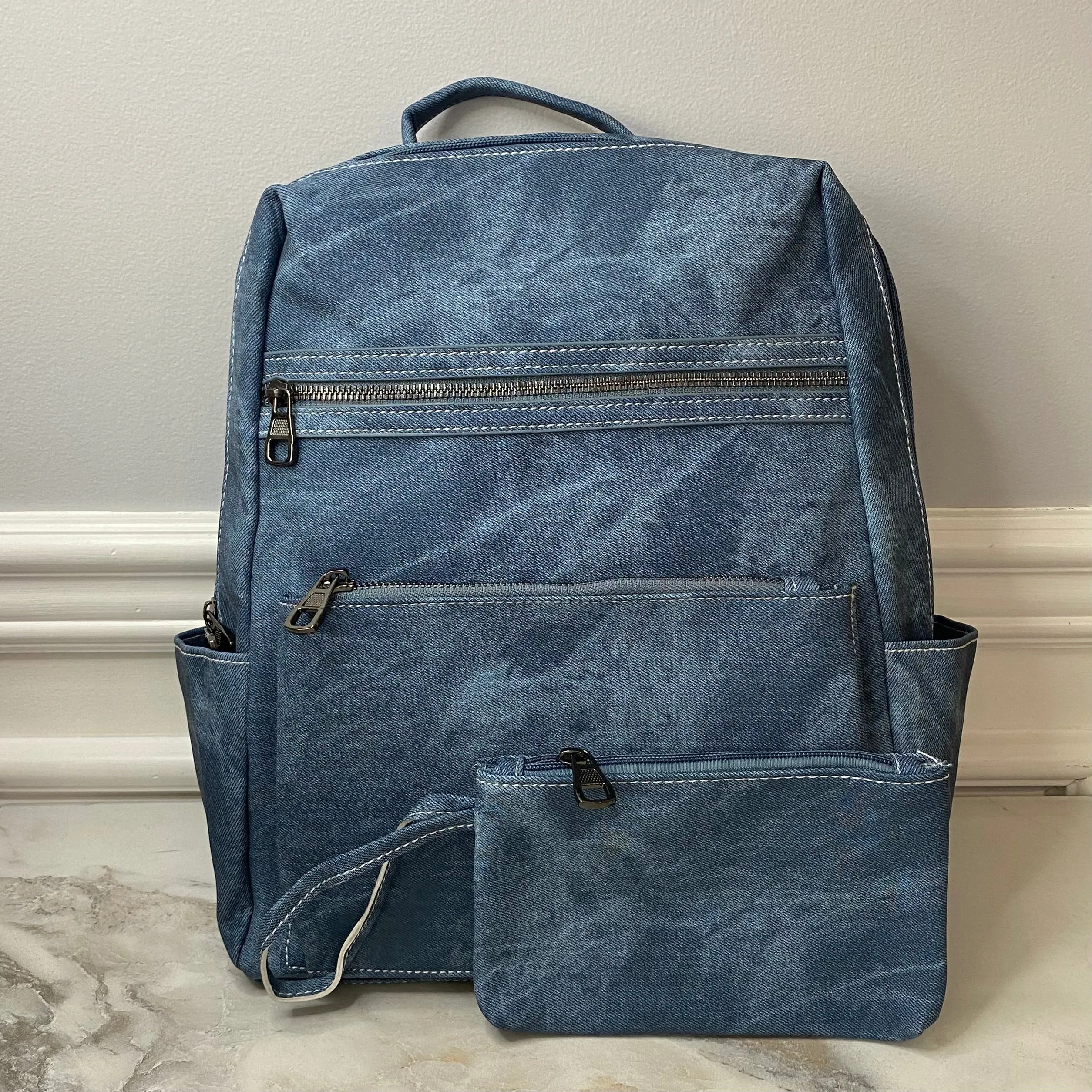 Denim Suede Brooke Backpack   Pouch