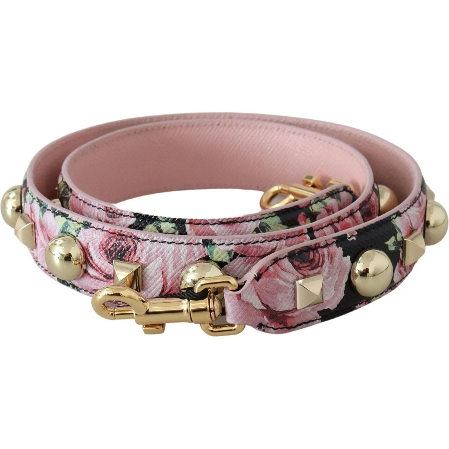 Dolce & Gabbana Floral Gold Stud Leather Strap in Pink