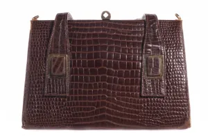 Freedex Vintage Brown Leather Handbag Crocodile Effect