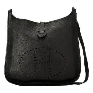 Hermes Evelyne PM Shoulder Bag Taurillon Clemence Calfskin SHW Noir Black