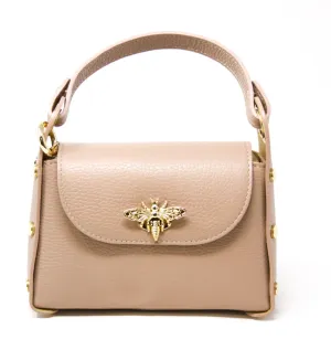 Italian Leather Bee Handbag in Nude