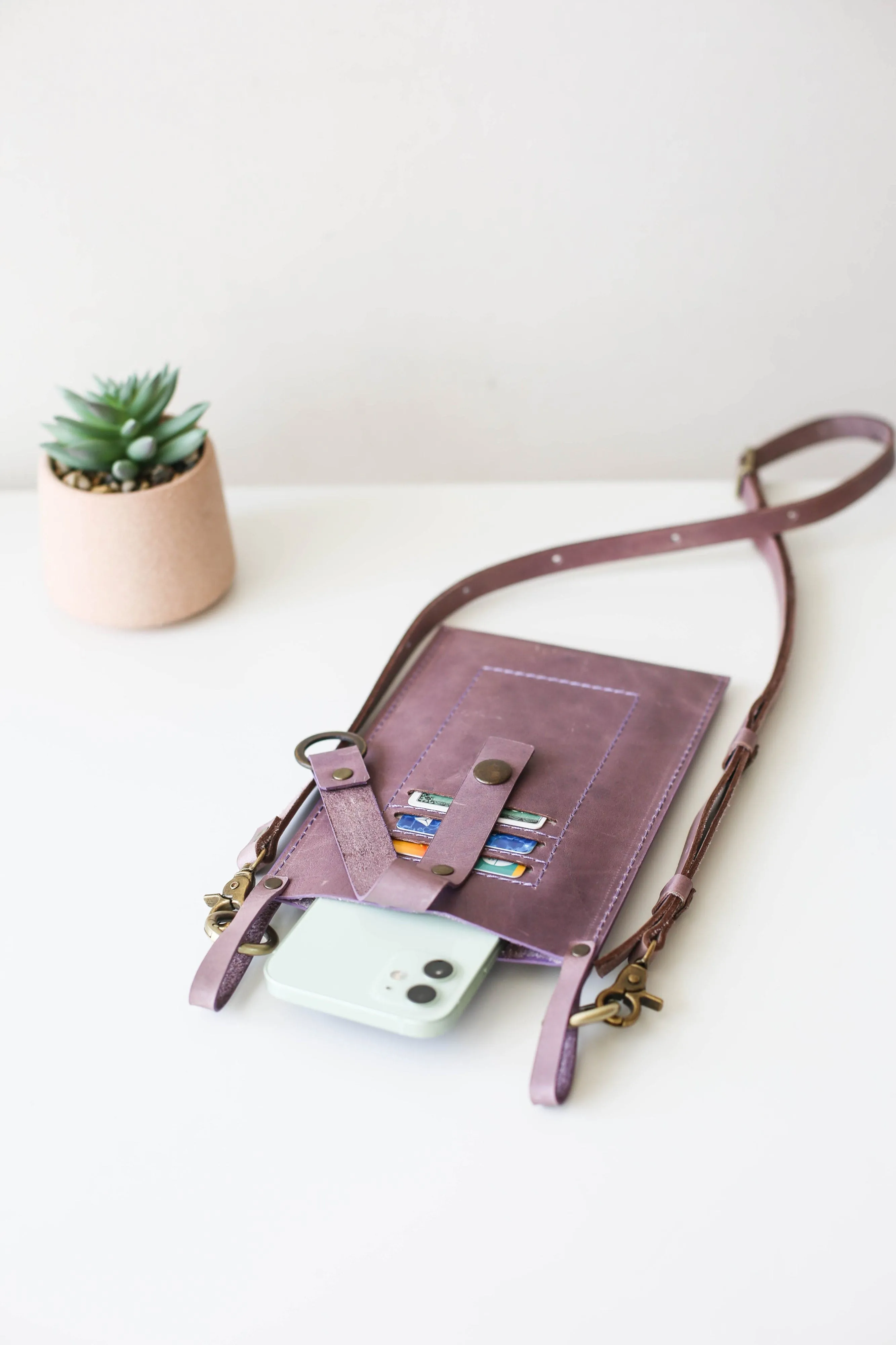 Lilac Leather Phone Bag