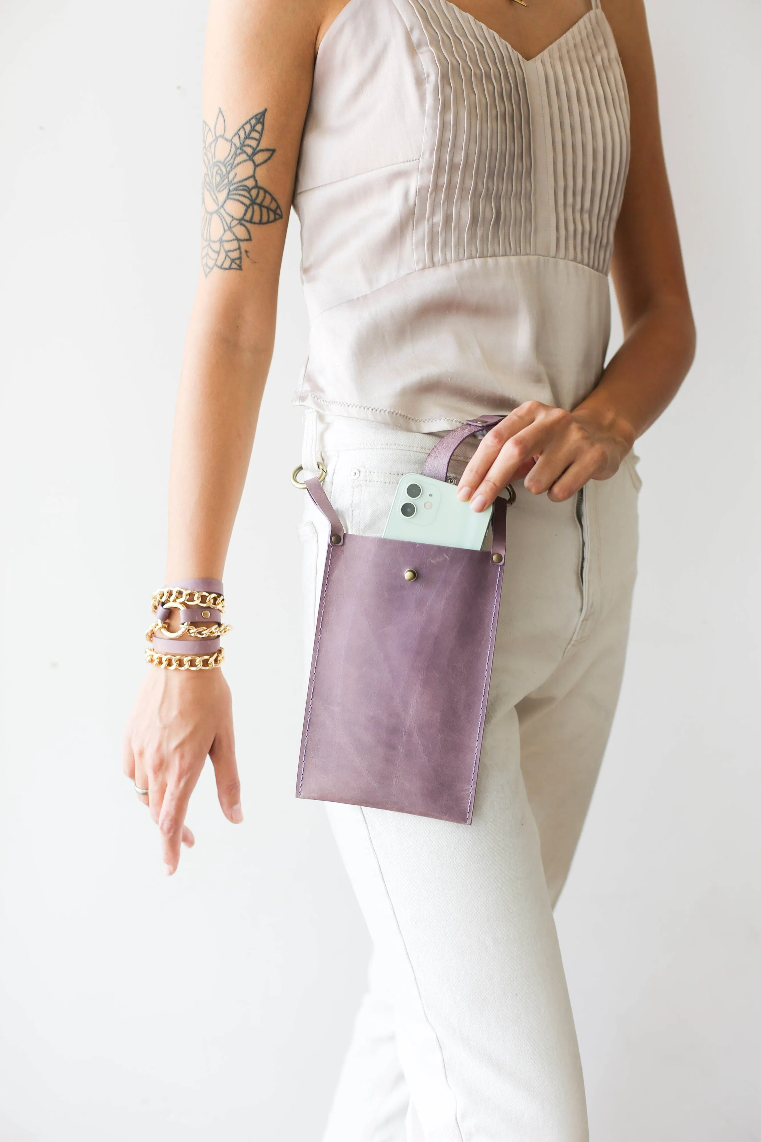 Lilac Leather Phone Bag