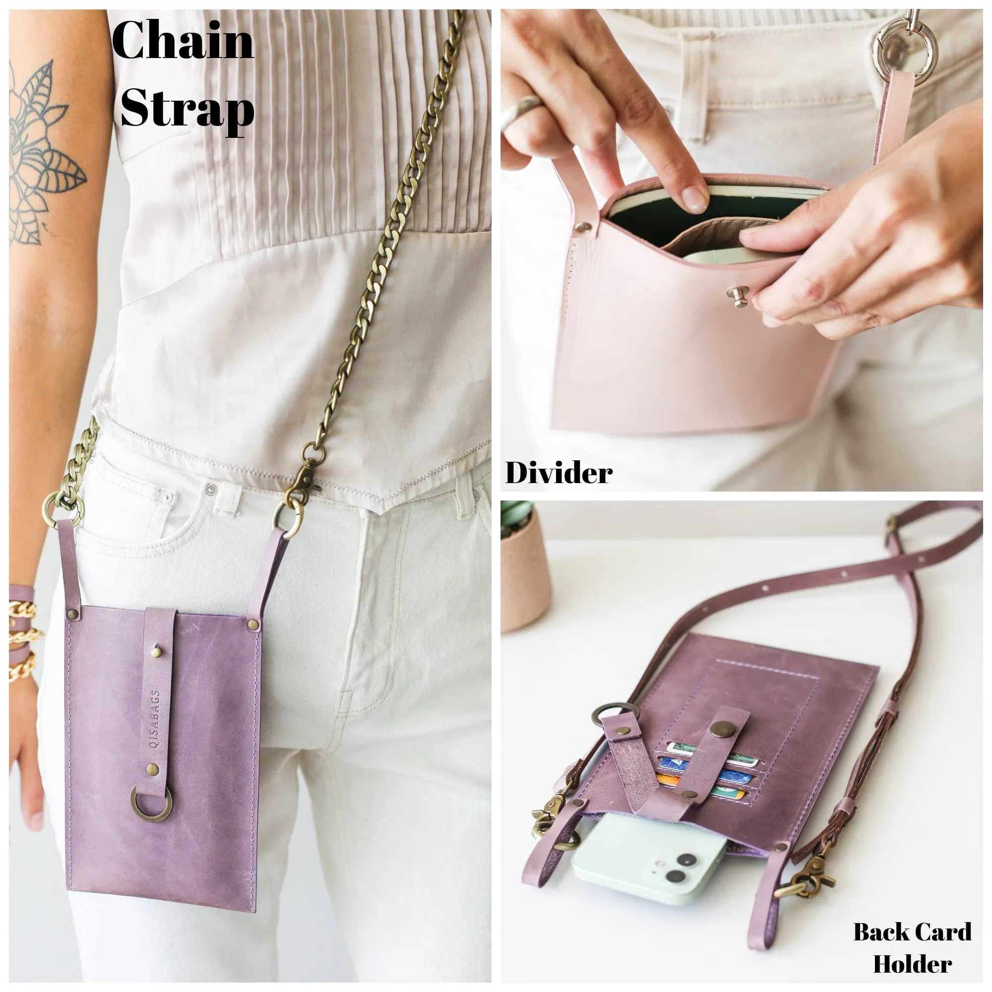 Lilac Leather Phone Bag