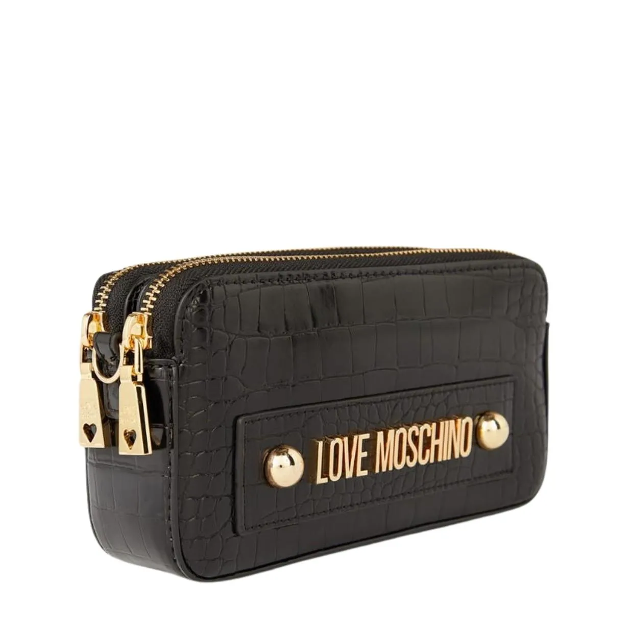 Love Moschino Logo Black Croc Crossbody Bag