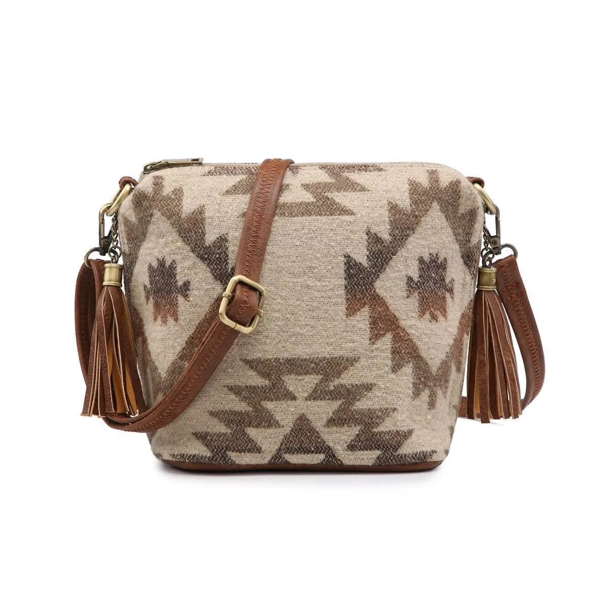 M1766 Aztec & Cow Crossbody w/ 2 Side Tassel Zippers