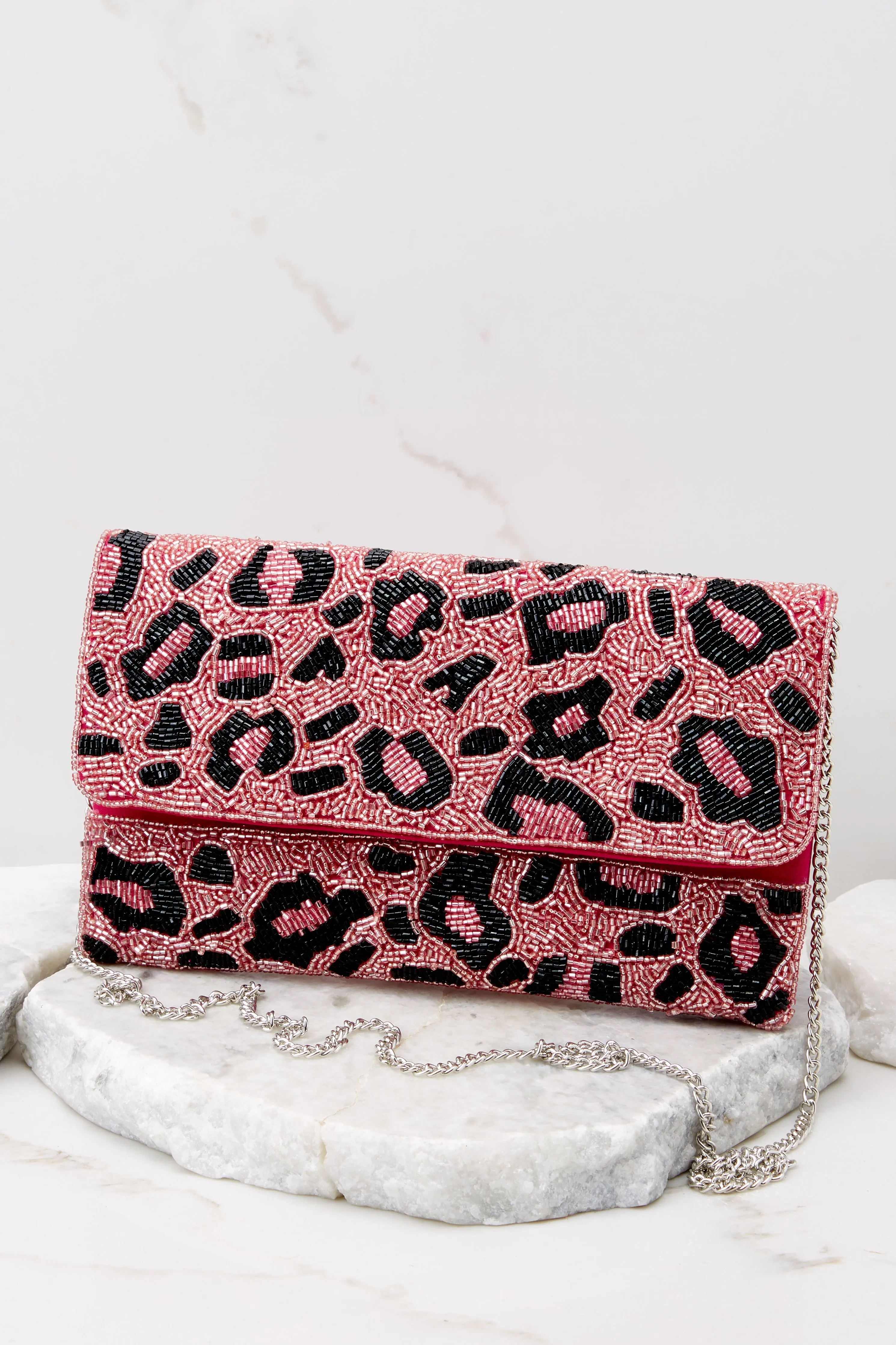 Make It Fierce Pink And Black Beaded Clutch