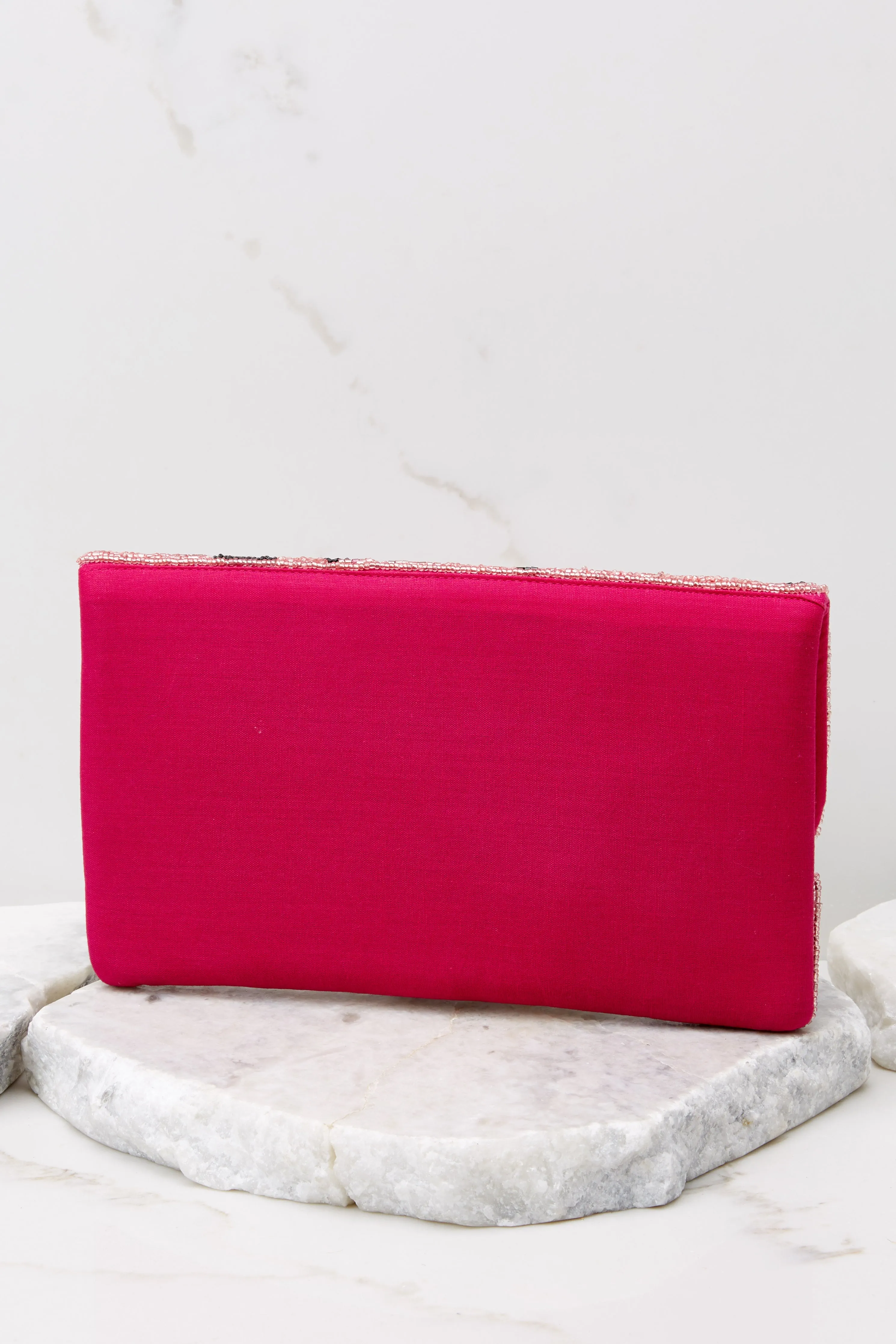 Make It Fierce Pink And Black Beaded Clutch